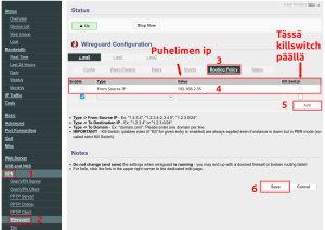 Wireguard ip lisäys ja killswitch päälle.